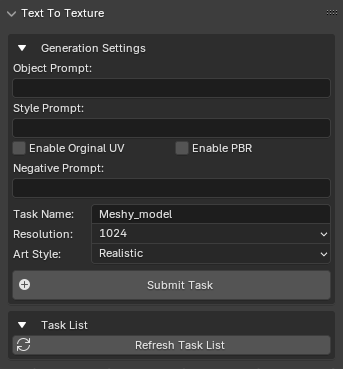 Meshy Login panel in Blender