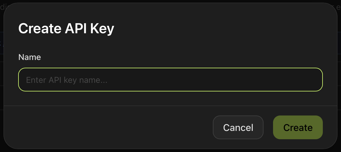 Create API Key dialog