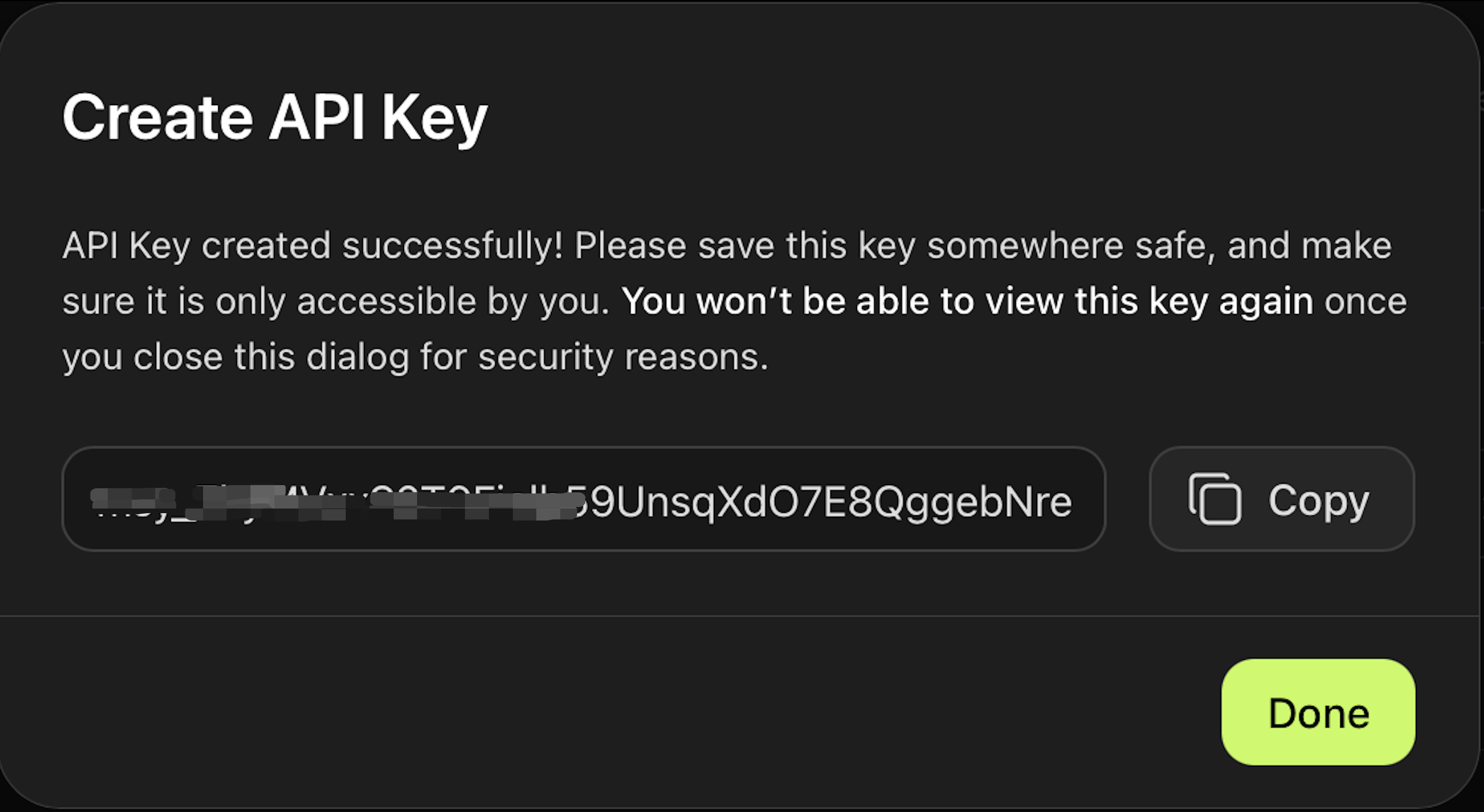 API Key created successfully