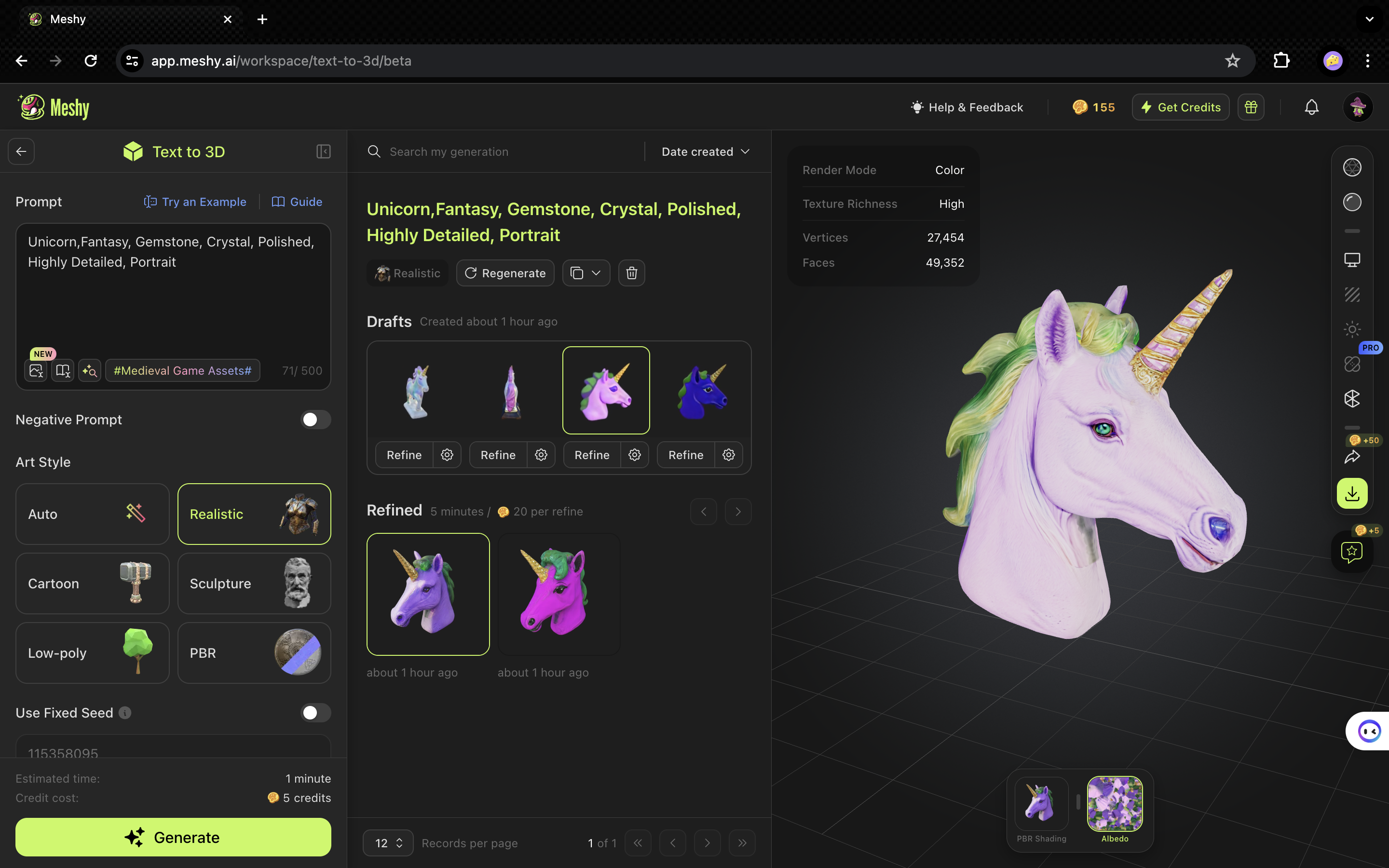 Generování 3D modelů pomocí Meshy