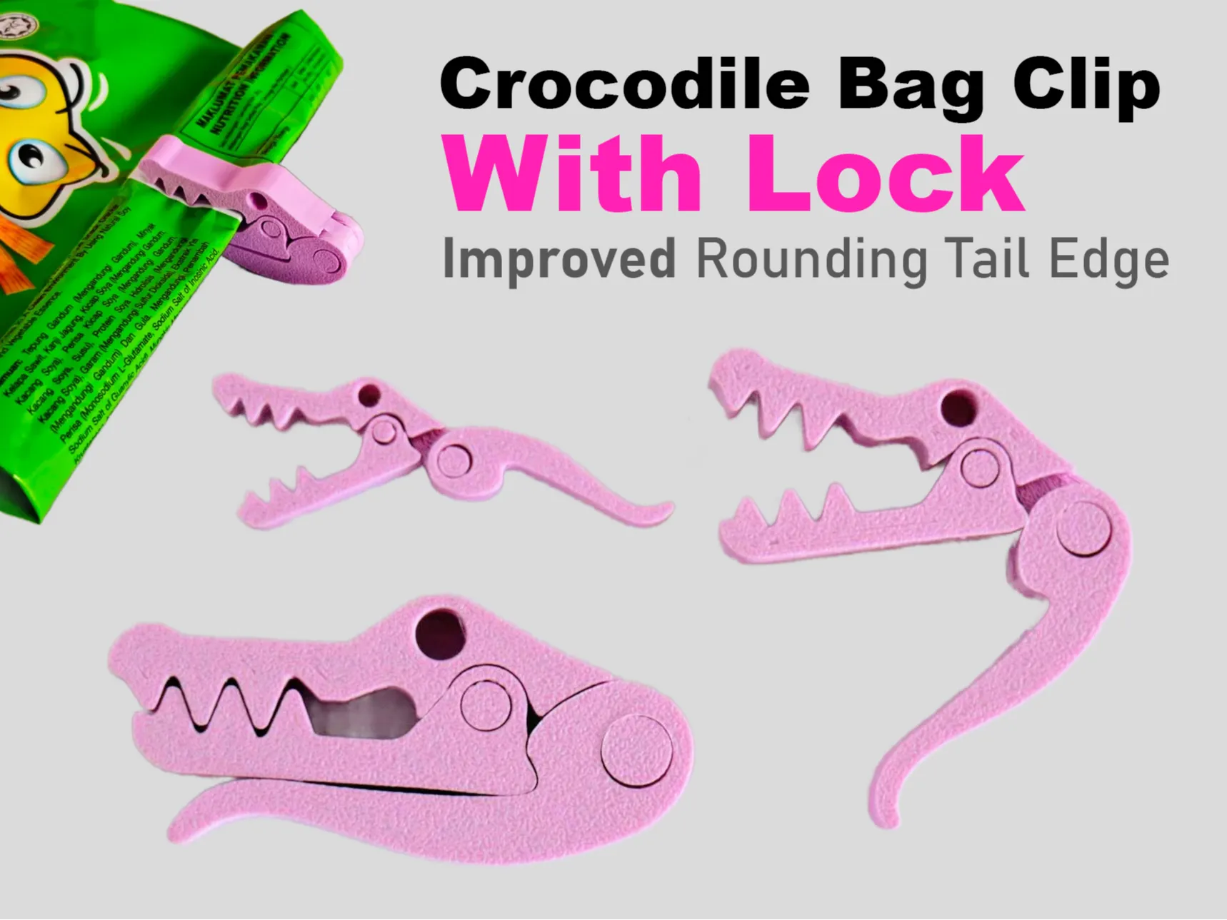 Crocodile Bag Clip With Lock