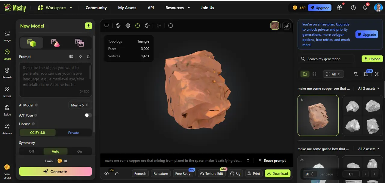 meshy-ai-3d-model-copper-ore-space-mineral