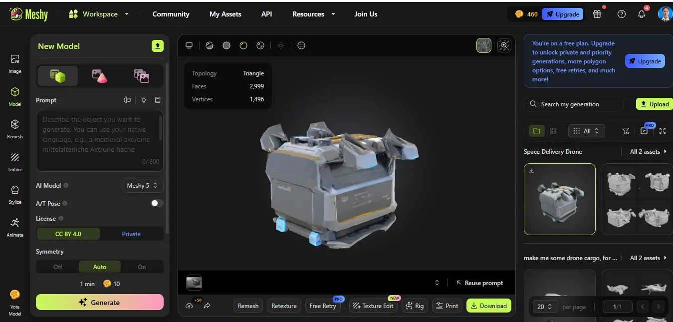 meshy-ai-3d-model-space-delivery-drone