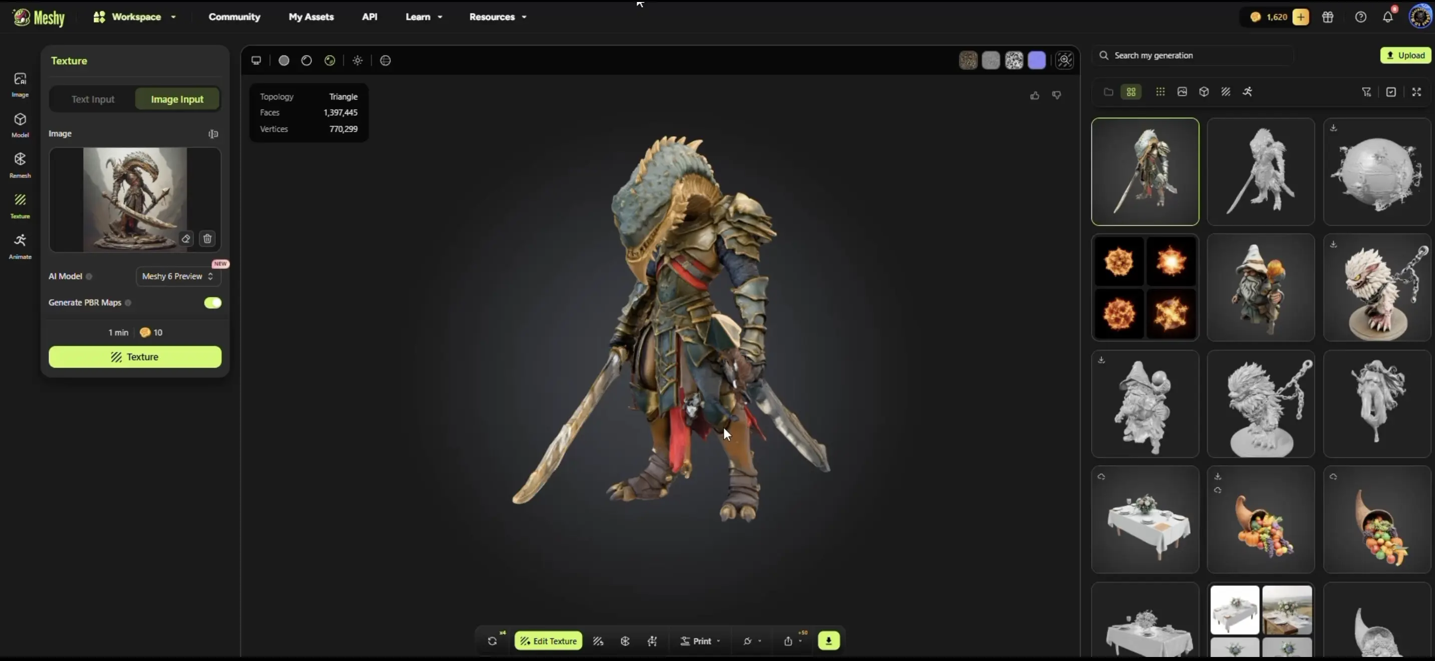 meshy-ai-3d-model-dragonblade-sentinel-texturing