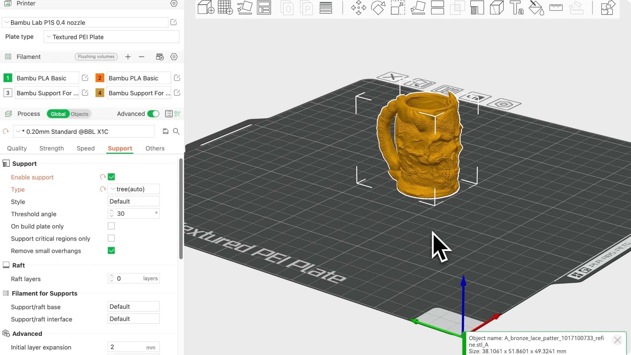 Adjust filament settings in Bumbu Lab
