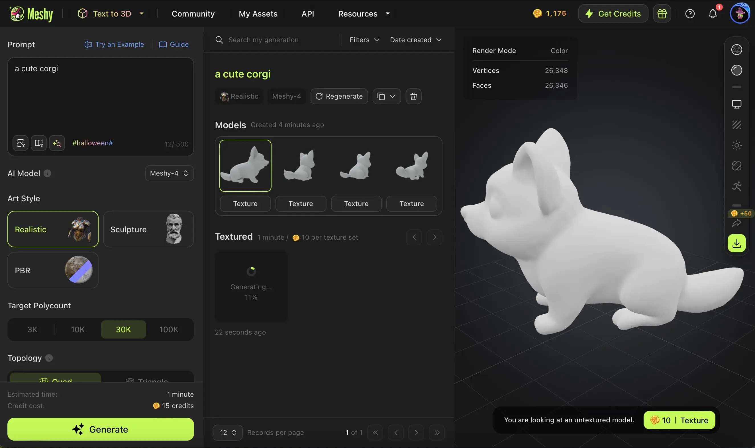 Meshy's user interface