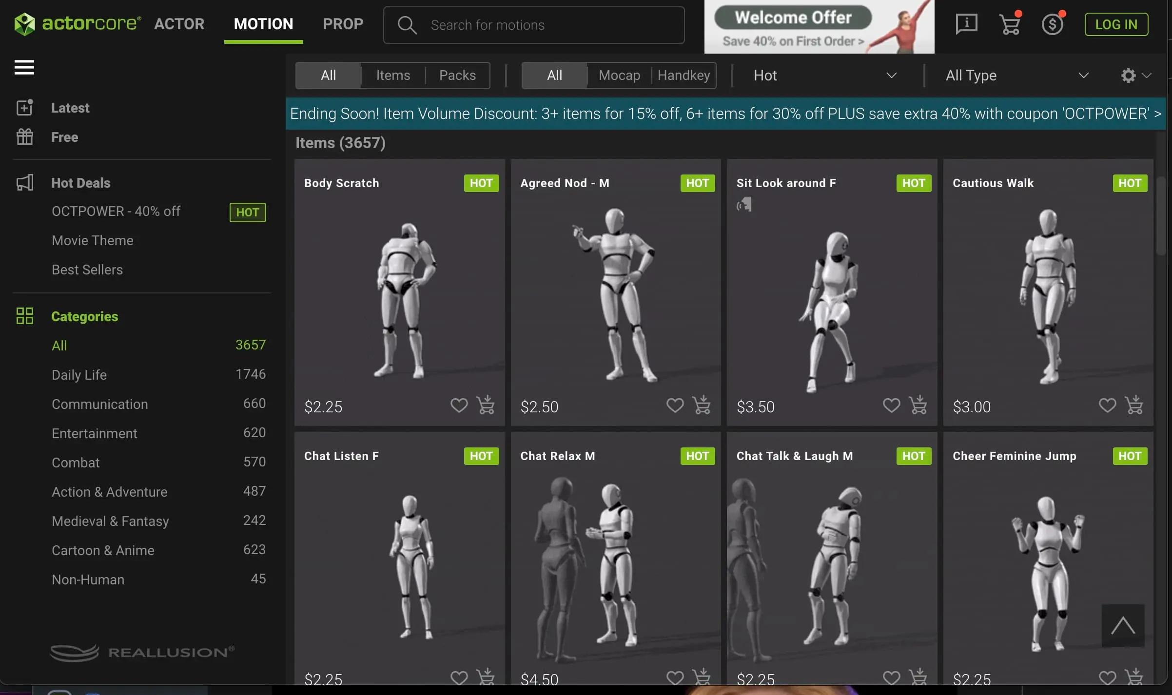 Actorcore's category of human body animation