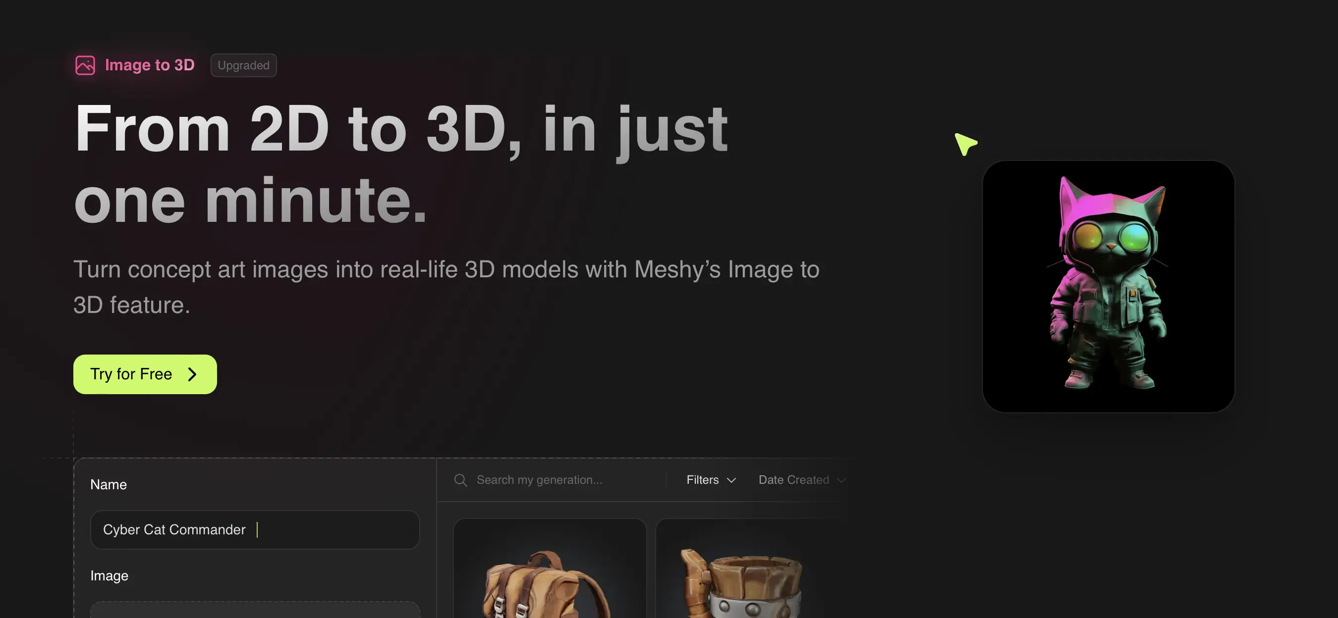 Meshy 图像到3D功能