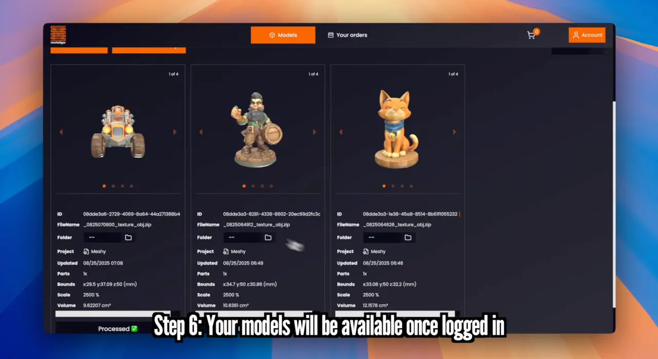 Passo 6 Seus modelos estarão disponíveis após o login