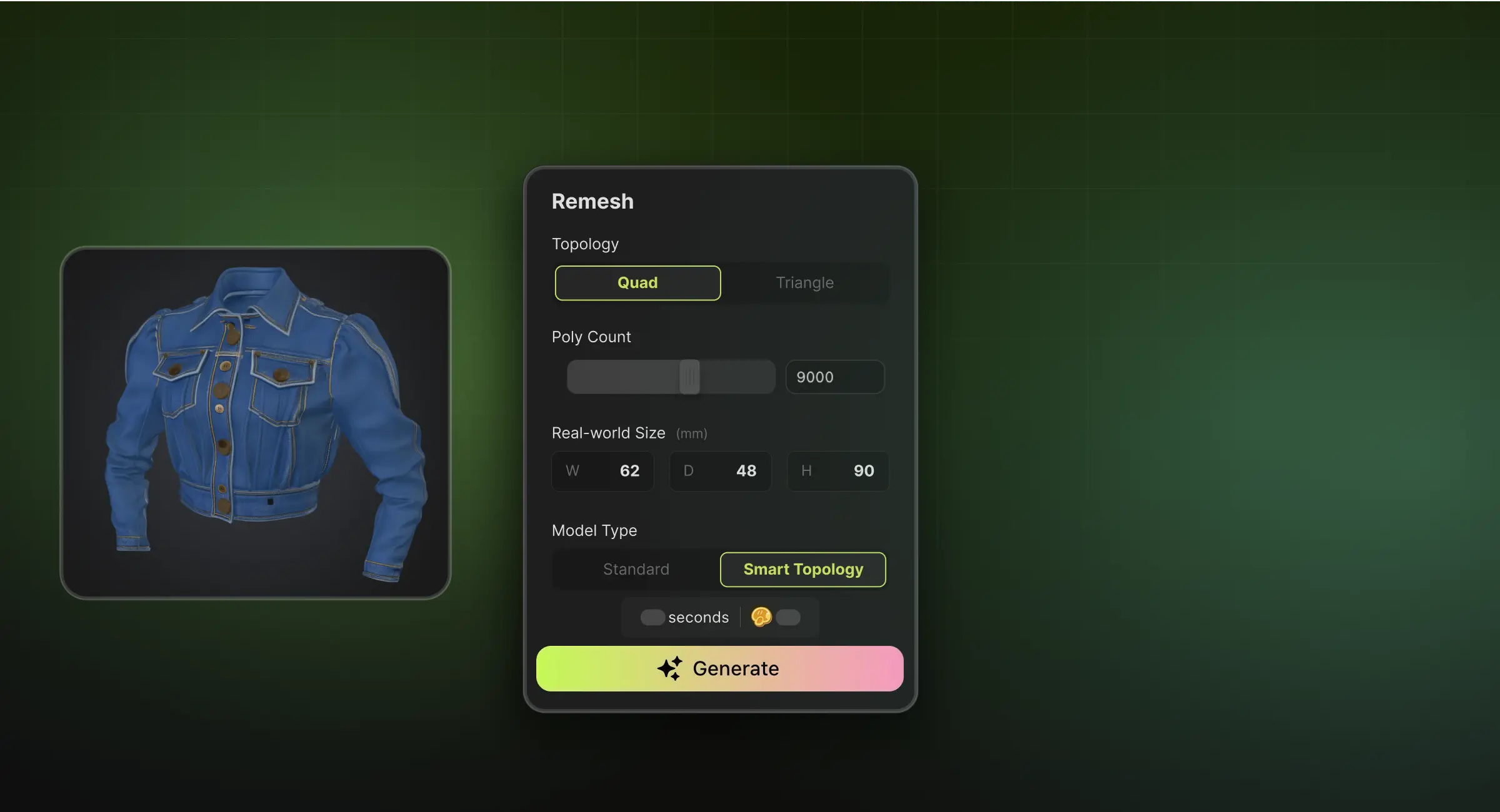 Retopologie d’un modèle 3D de vêtement pour une topologie propre à taille réelle dans Meshy