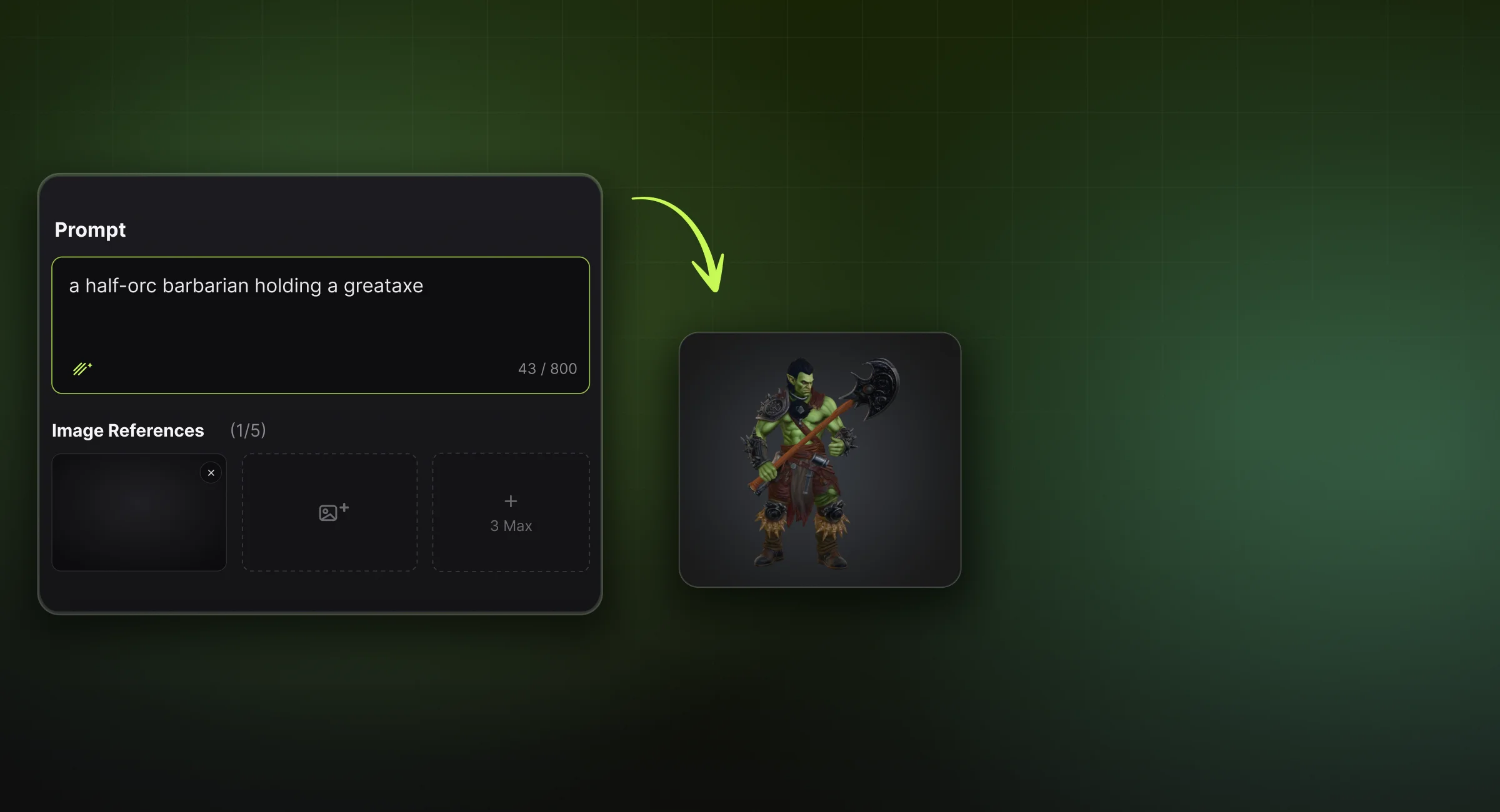 Prompt de texto descrevendo uma miniatura de DnD personalizada dentro do Meshy