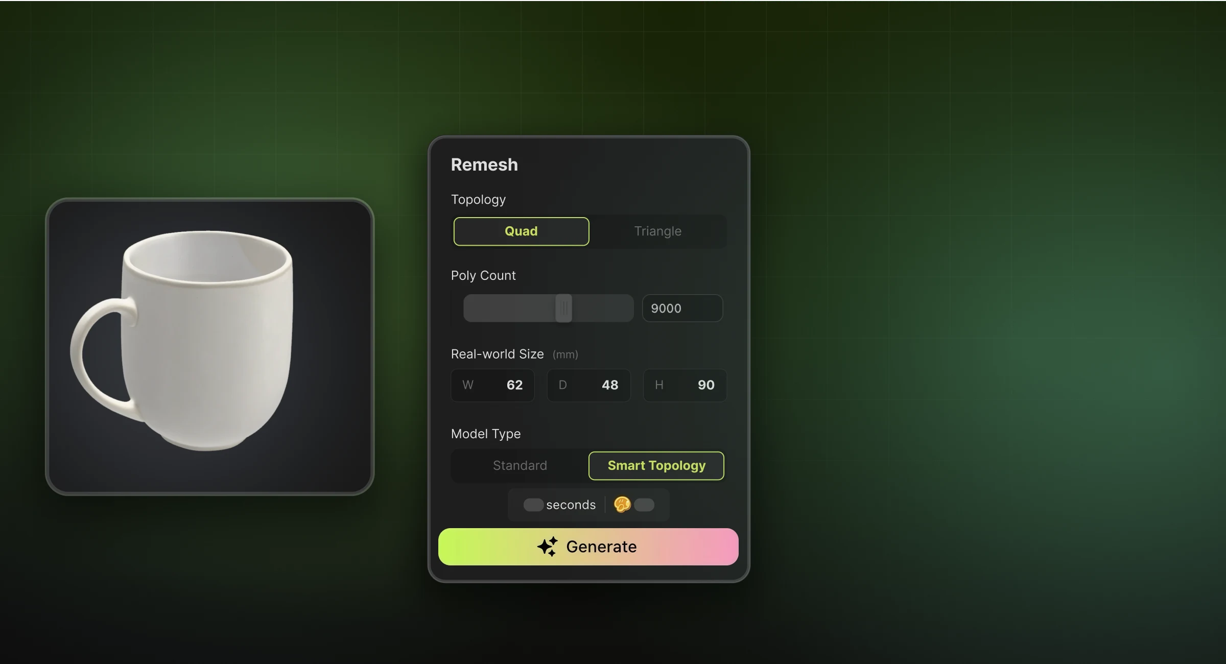Улучшение 3D-модели продукта и создание вариантов SKU в Meshy