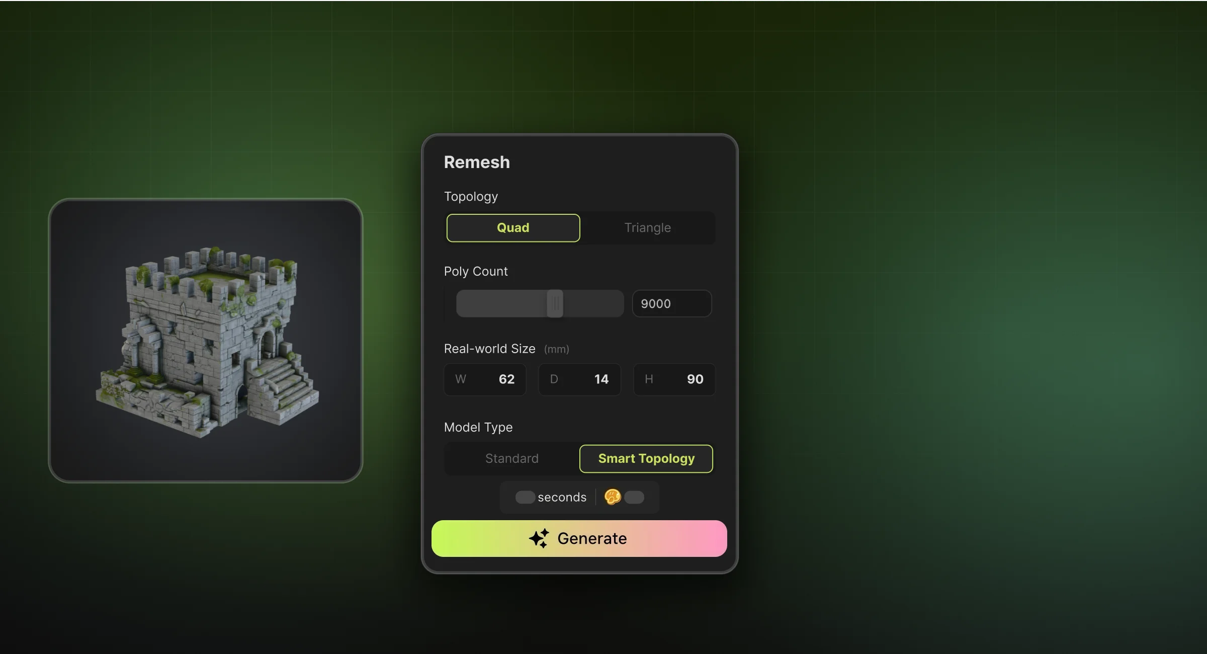 Repairing and scaling 3D printable terrain to 28mm in Meshy