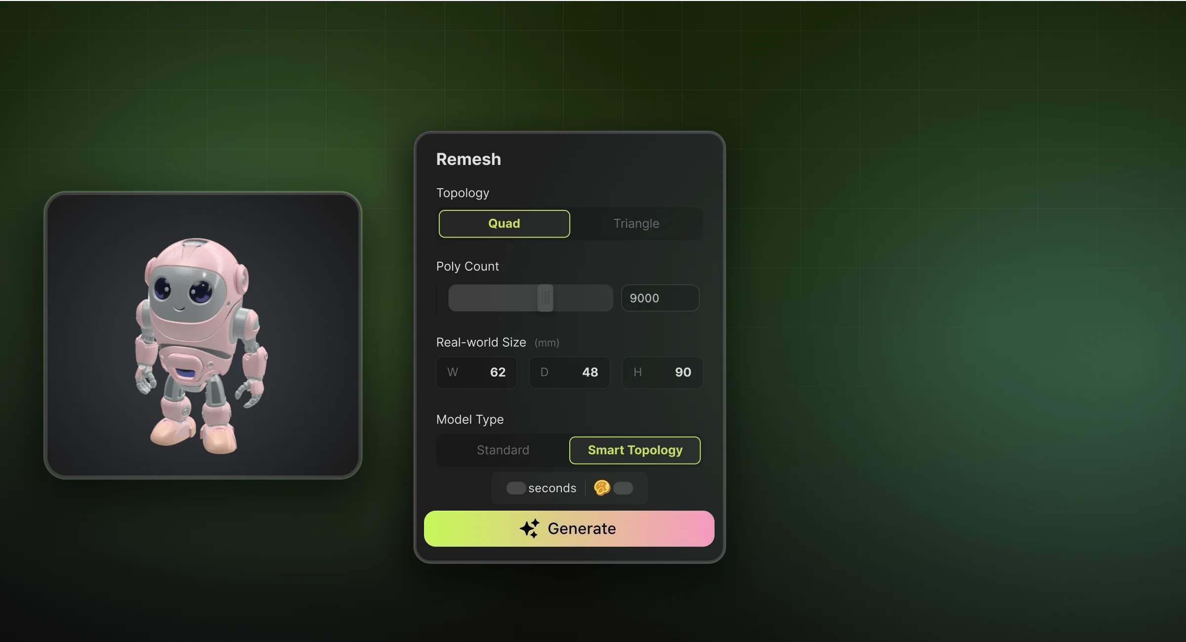 在 Meshy 中为 3D 打印玩具设置多边形数量(polycount)和真实世界尺寸