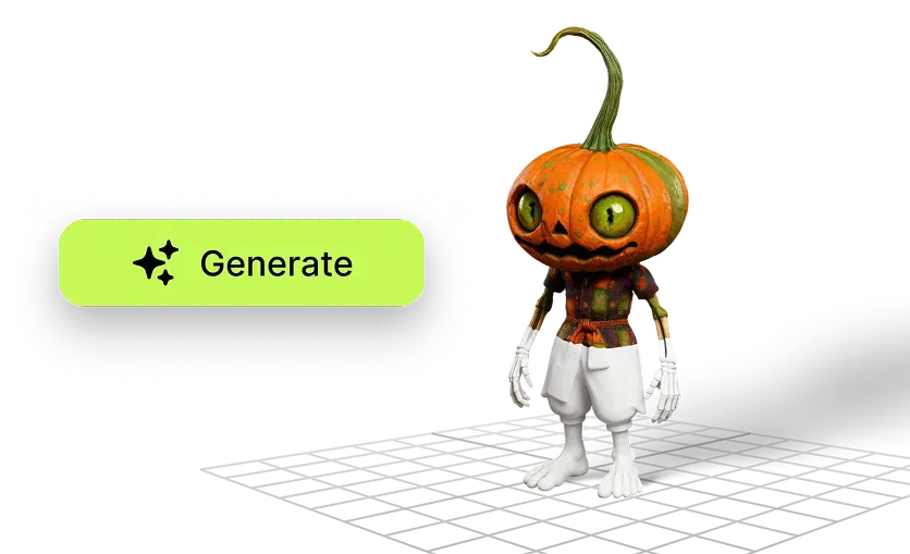 Meshy example showing a generated 3D character after clicking generate.