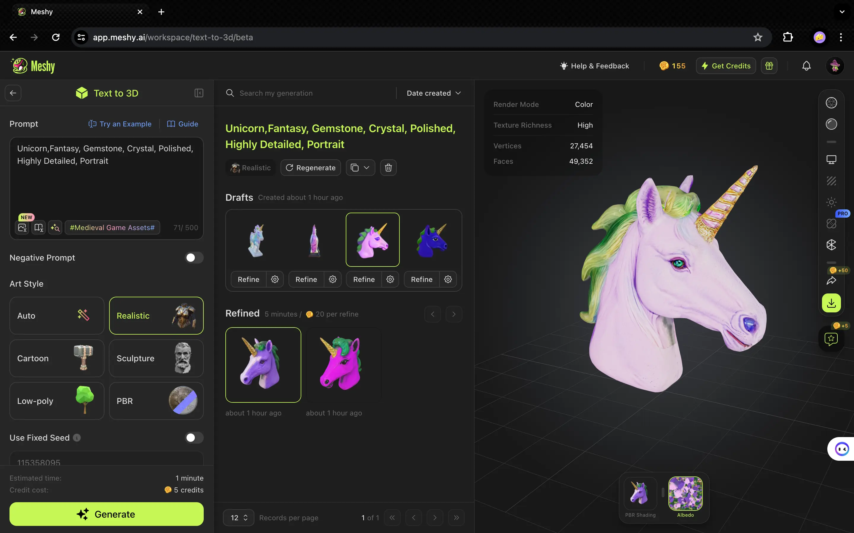 Generowanie modeli 3D za pomocą Meshy