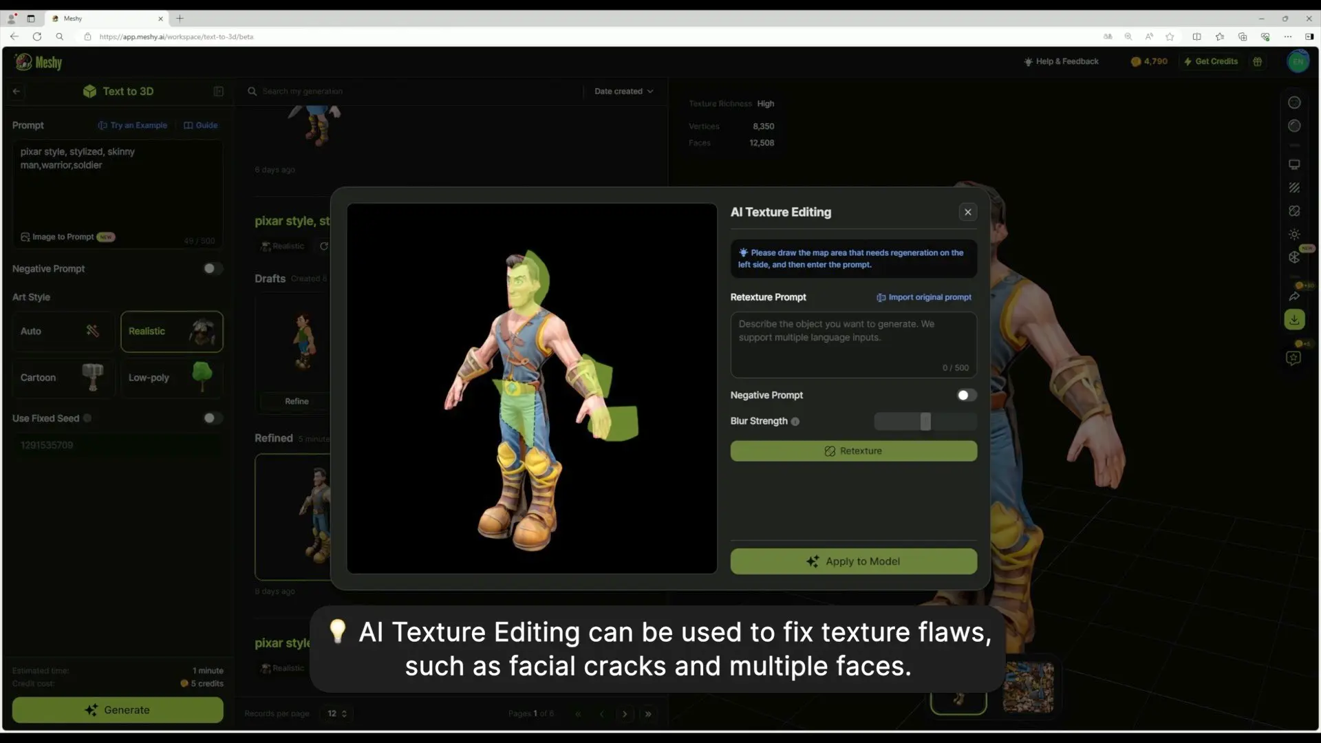 Processo de edição de textura com IA