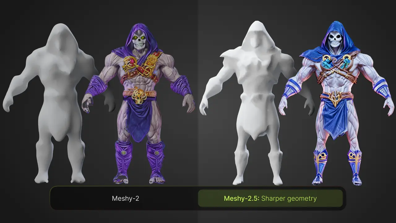 Obraz pokazujący ulepszenia w siatce/teksturze Text to 3D.