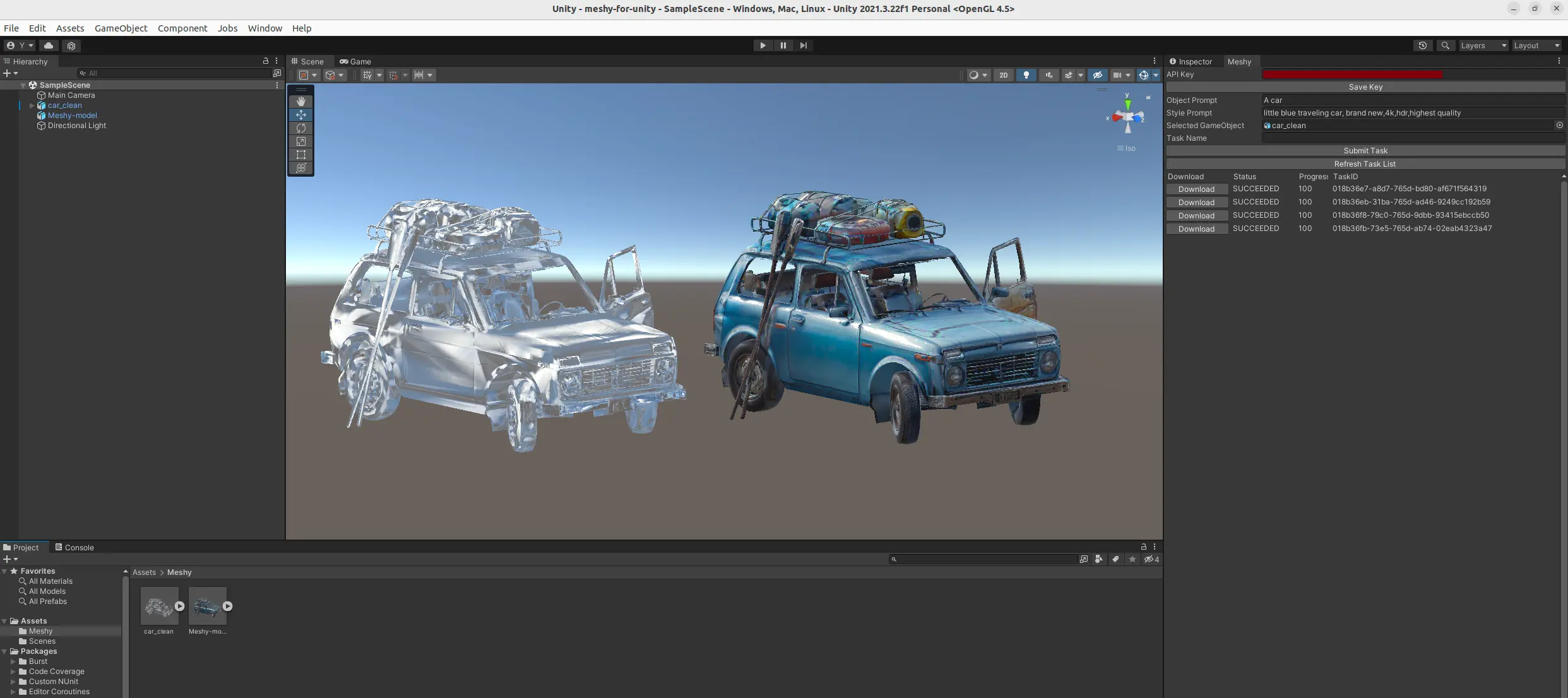 Meshy unity plugin screenshot