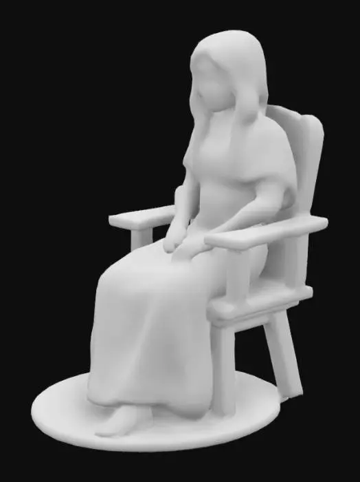 3D model for mujer hebrea antigua, con traje tipico, sentada en una silla lavando ropa