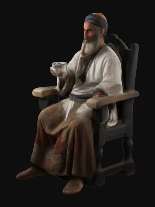 3D model for hombre hebreo antiguo,contraje tipico, sentado en una silla con una copa en la mano