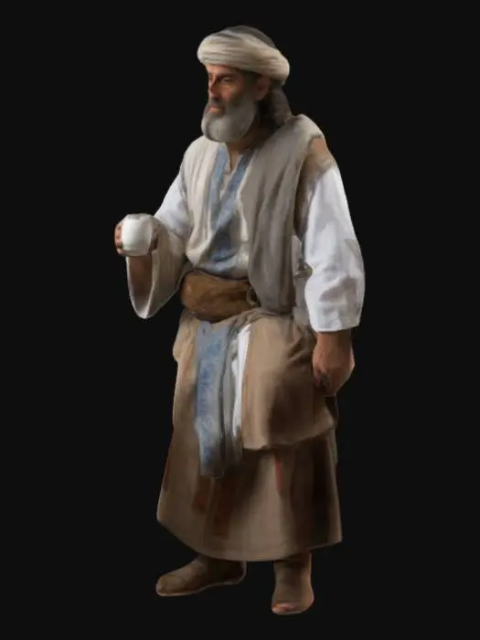 3D model for hombre hebreo antiguo,contraje tipico, sentado en una silla con una copa en la mano