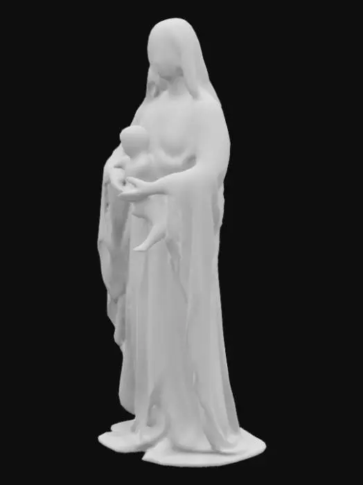 3D model for mujer hebrea antigua, con velo en la cabeza, las facciones de la cara bien marcadas, traje hasta los pies, con un niño pequeño en brazos
