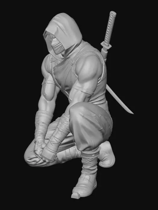 3D model for Dark Hooded Ninja with Twin Katanas