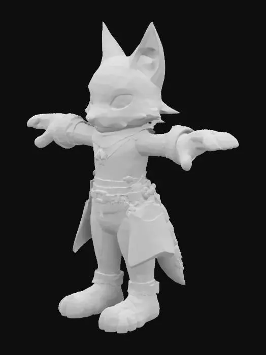 3D model for a black catfolk rogue form D&D. He wears a black leather thief's outfit. T-pose