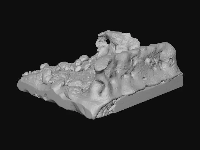 3D model for Please create a 3D cave interior filled with mystical atmosphere. The cave walls and ceiling should be embedded with glowing crystals that emit soft, colorful light. Ancient hieroglyphs and symbolic drawings should be carved into the walls, suggesting forgotten cosmic knowledge. The space should feel sacred and mysterious, with a slightly dark tone and subtle energy particles floating in the air. The overall environment must complement a sarcophagus made of extraterrestrial material, enhancing its presence as the focal point.