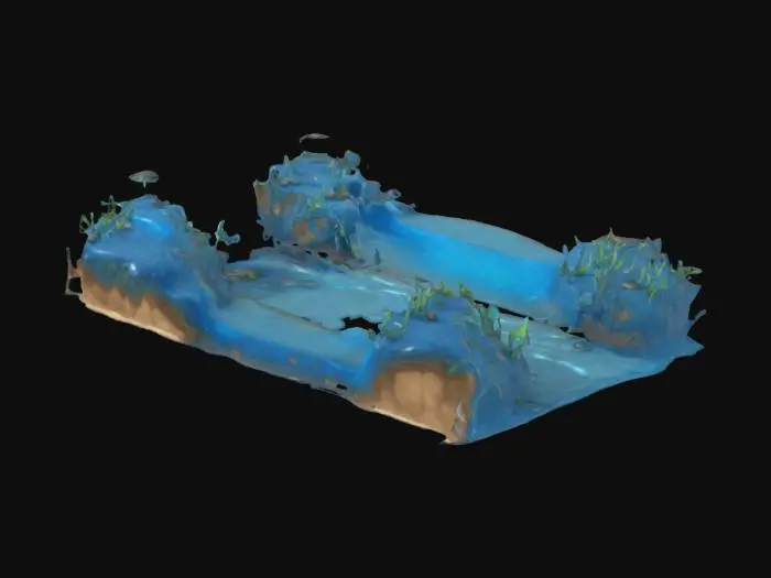 3D model for A simple, Stylized, 3D model of a chibi-style modular small stream tile segment.
Details:
 A shallow, transparent blue water surface with soft ripples.
 Light brown dirt edges with grass blending into the banks.
 Small rocks scattered along the edges for detail.
The overall style is reminiscent of a fantasy or action-adventure game similar to The Legend of Zelda
Stylized, Fantasy, Game Assets, Legend of Zelda, World of Warcraft, League of Legends, Pixar Style