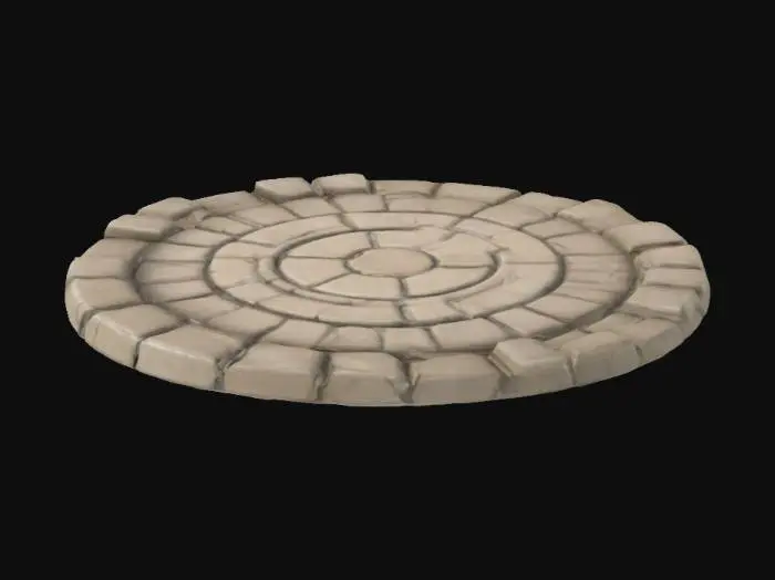 3D model for A simple, Stylized, 3D model of a chibi-style modular circular plaza tiles.
Details:
 Light stone tiles arranged in a radial pattern.
 Slightly weathered texture with subtle cracks and grooves.
 Blended edges to integrate seamlessly with surrounding tiles.
The overall style is reminiscent of a fantasy or action-adventure game similar to The Legend of Zelda.
Stylized, Fantasy, Game Assets, Legend of Zelda, World of Warcraft, League of Legends, Pixar Style, Full Body, A-pose