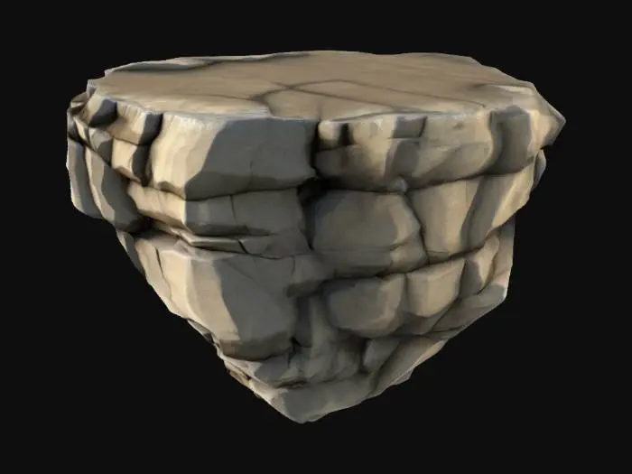 3D model for A simple, Stylized, 3D model of a chibi-style cliff convex corner segment.
Details:
   Connected outward to form a convex edge.
 Jagged, angular rock formations with warm  beige and dark gray tones.
 Subtle cracks and weathered textures for realism.
 Slight variation in rock sizes and edges.
The overall style is reminiscent of a fantasy or action-adventure game similar to The Legend of Zelda.
Stylized, Fantasy, Game Assets, Legend of Zelda, World of Warcraft, League of Legends, Pixar Style