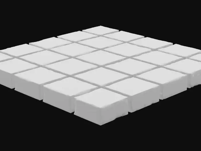 3D model for A floor tile, a perfectly flat square panel, is cast in a dark navy material with a subtle, embedded glowing cyan grid pattern that covers its surface. The texture is smooth and low-friction, indicating a durable, non-slip composite. It feels cool and stable underfoot, providing clear visual guidance through its soft, uniform luminescence.