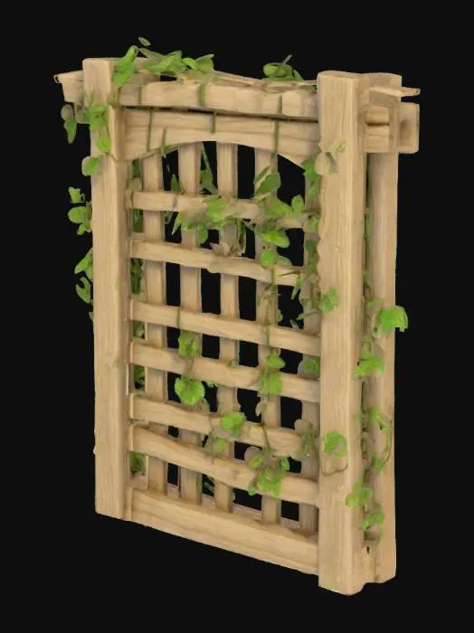 3D model for A simple, Stylized, 3D model of a chibi-style modular wooden garden trellis.
Details:
A rectangular wooden frame with an open lattice design.
Light brown wood texture with slight weathering.
Small green vines wrapping around the lattice structure.
The overall style is reminiscent of a fantasy or action-adventure game similar to The Legend of Zelda
Stylized, Fantasy, Game Assets, Legend of Zelda, World of Warcraft, League of Legends, Pixar Style
