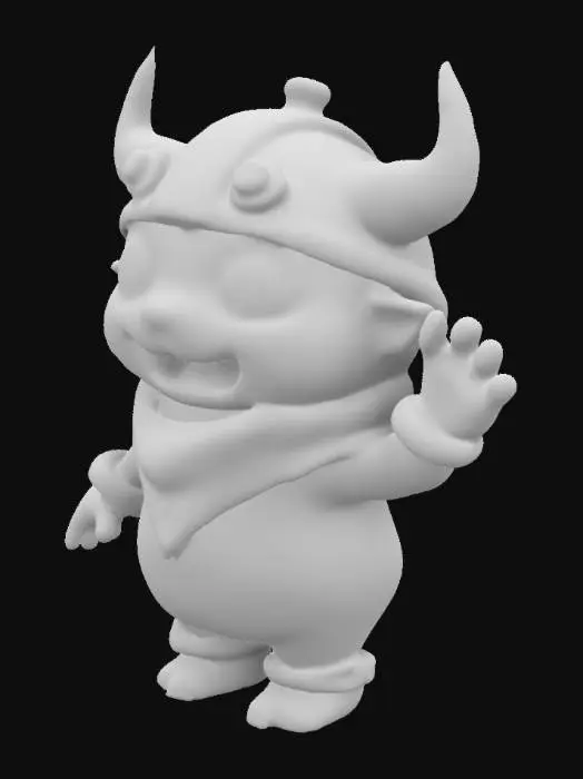 3D model for A simple, Stylized, 3D model of a chibi-style Goron character.
Details:
 Rounded, yellow-orange body with exaggerated cartoon features.
 Unique outfits and accessories like a scarf, horned helmet, or markings.
 Idle pose with expressive gestures, such as waving.
The overall style is reminiscent of a fantasy or action-adventure game similar to The Legend of Zelda.
Stylized, Fantasy, Game Assets, Legend of Zelda, World of Warcraft, League of Legends, Pixar Style, Full Body, A-pose
