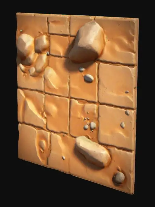 3D model for A simple, Stylized, 3D model of a chibi-style modular desert ground tiles.
Details:
Sandy, light orange surface with patches of texture and small pebbles.
Irregular edges for an organic transition between tiles.
Subtle color variations to enhance depth.
The overall style is reminiscent of a fantasy or action-adventure game similar to The Legend of Zelda.
Stylized, Fantasy, Game Assets, Legend of Zelda, World of Warcraft, League of Legends, Pixar Style, Full Body, A-pose