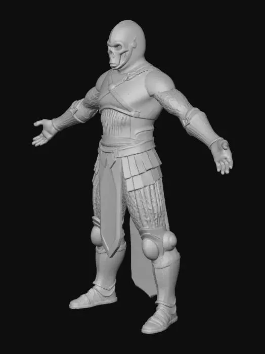 3D model for A stylized dark warlord clad in obsidian armor infused with glitching red code. One eye glows like a CRT, the other is a deep void. Black tattered cape, jagged sword with pixelation effects. Stylized, Fantasy, Game Asset, Full Body, A-Pose.

#villain#