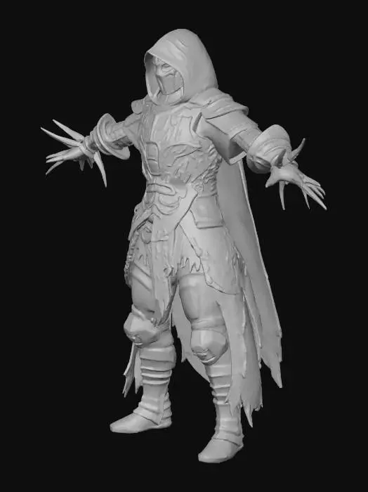 3D model for A stylized 3D model of a towering dark warlord, designed as the main antagonist of a fantasy-tech adventure game. Stands in an imposing A-pose, encased in shattered ceremonial armor fused with obsidian-like demonic growth and glitching red code veins. One arm appears petrified and cracked, with glowing crimson runes creeping up from the gauntlet to his shoulder. His helm covers half his face; the exposed side is distorted, with one CRT-glowing red eye and pixel-tearing scars.
Black tattered cape flows like corrupted shadow, trailing faint black mist and swirling red sigils that spiral off his armor. Designed as a boss enemy with high detail for cinematics. Stylized, Fantasy-Tech, Glitched, Dark Warlord, Legend of Zelda Inspired, Full Body, A-Pose, Game Asset, Highly Detailed.
, #villain#