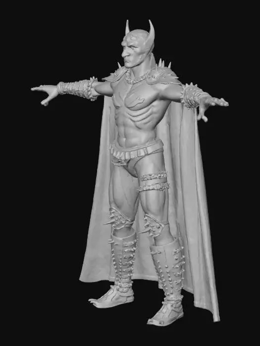 3D model for A stylized 3D model of a monstrous final-boss version of a dark warlord, fully consumed by corrupted power and ancient glitch-force. Towering form pulses with unstable energy, obsidian armor now fractured and fused with shifting red-black crystal growths and glowing pixel rot. His face is almost entirely obscured by a cracked, demonic helm with glowing runes and a single wide CRT eye. His body radiates unstable memory fragments. Six floating glitch-shards hover behind him in a broken halo, rotating unpredictably. One arm is a massive claw-like limb made from corrupted metal and liquid obsidian, dripping with particle fragments. His cape has disintegrated into a swarm of pixelated shadow tendrils that twist. 
Stylized, Fantasy, Legend of Zelda, Full Body, A-Pose, Highly Detailed, #villain#