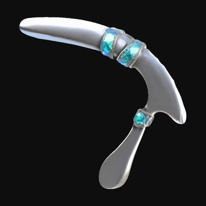 3D model for A stylized 3D model of a chibi-style Boomerang.
 A short, curved boomerang with a smooth, wooden texture.
 A single white band wraps around one side.
 The ends of the boomerang are slightly rounded and oversized.
The overall style is reminiscent of a fantasy or action-adventure game similar to The Legend of Zelda.
Stylized, Fantasy, Game Assets, Legend of Zelda, World of Warcraft, League of Legends, Pixar Style