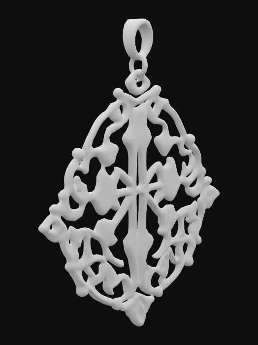 3D model for silver wolf medallion, pointed cross, wolf school symbol