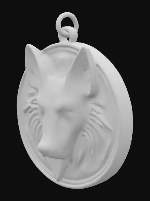 3D model for silver wolf medallion, pointed cross, wolf school symbol
