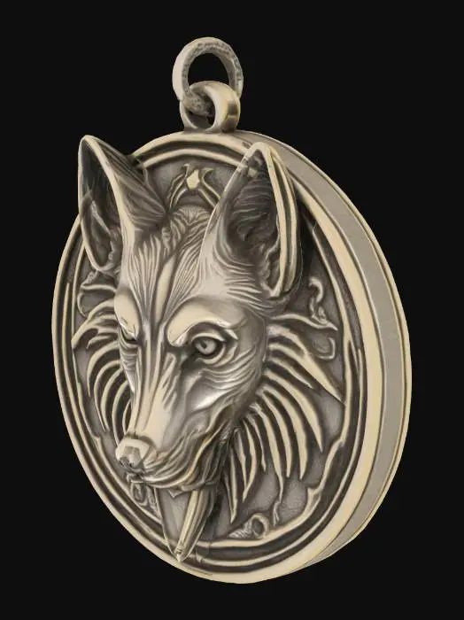 3D model for silver wolf medallion, pointed cross, wolf school symbol