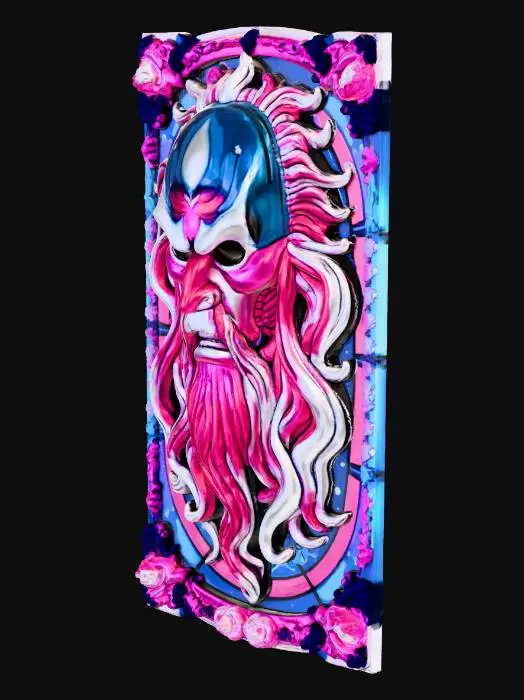 3D model for create a shallow bas relief, carved, ornate model of vecna from the stranger things tv series, head only highly detailed, in a pixar style with no background