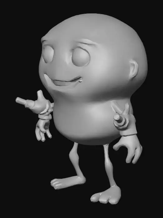 3D model for make a blue boblly humannoid slime with alien technoligly in its arms make it low poly with rigging and have it made in a fantasy cartoonie anime style focusing on the magical asspect that a slime would have give it arms a torso a bobblly head with 2 big eyes it has a happy smile and legs that look like there about to fall of for the hands i want you to focus on the magic that a blue slime has think about it like water maybe it doesnt even have any fingers at all
