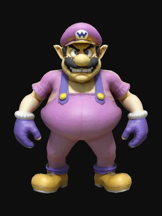 3D model for wario character.  Ensure the rig includes fully articulated limbs, a flexible spine, and detailed facial expressions. also make sure hands are fully open 
