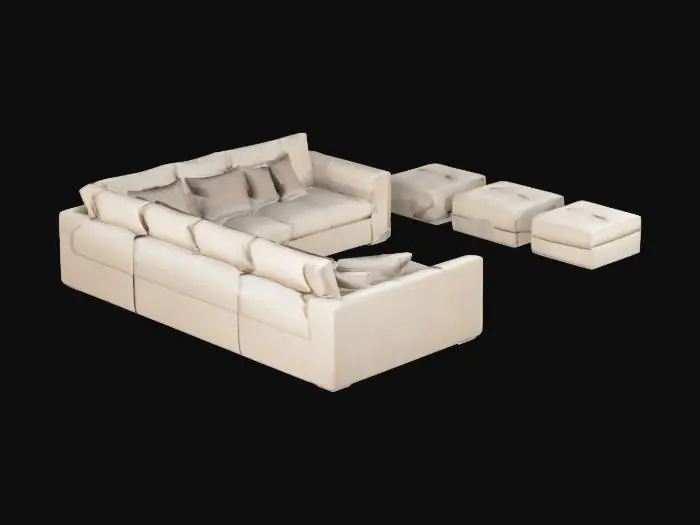 3D model for Huge cream fabric sectional sofa for a penthouse