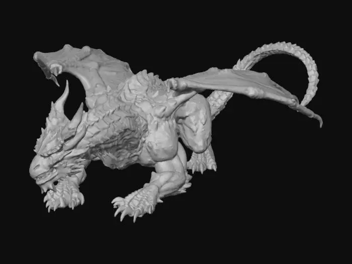 3D model for a dragon lying straight with sharp scales and four legs with sharp claws