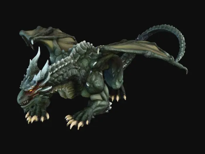 3D model for a dragon lying straight with sharp scales and four legs with sharp claws